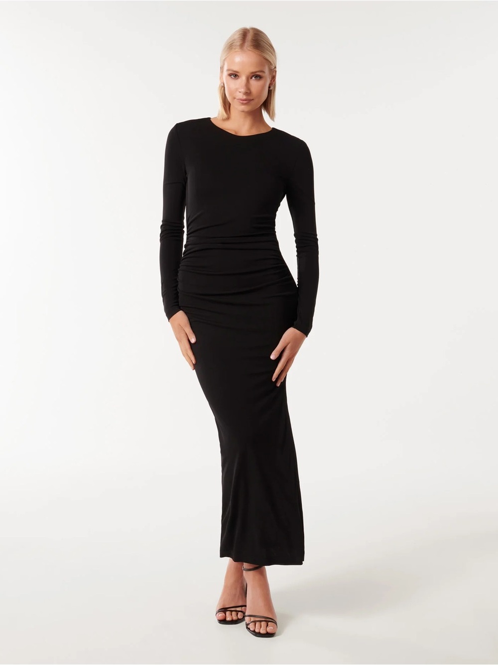 Ever New Black Long-Sleeve Ruched Maxi Dress